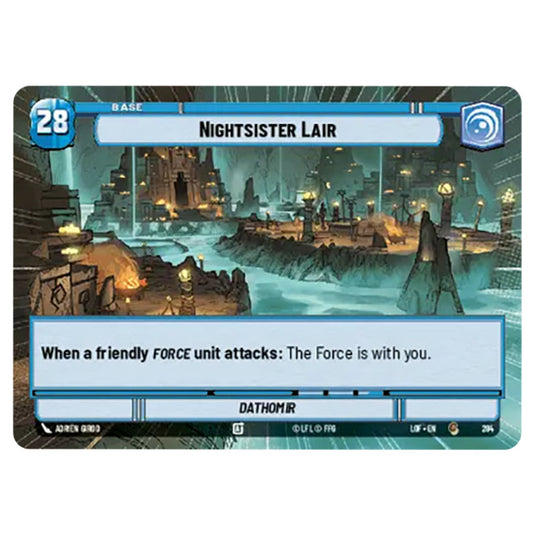 Nightsister Lair  card from the Star Wars Unlimited set Legends of the Force