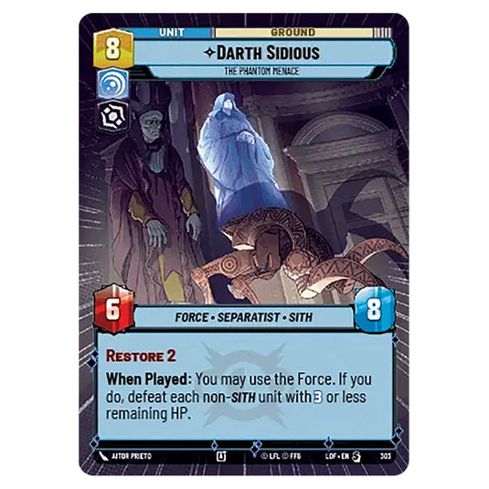 Darth Sidious The Phantom Menace  card from the Star Wars Unlimited set Legends of the Force