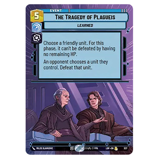 The Tragedy of Plagueis  card from the Star Wars Unlimited set Legends of the Force