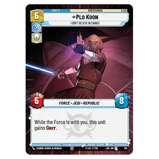 Plo Koon I Don't Believe in Chance  card from the Star Wars Unlimited set Legends of the Force