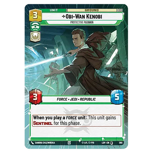 Obi-Wan Kenobi Protective Padawan  card from the Star Wars Unlimited set Legends of the Force