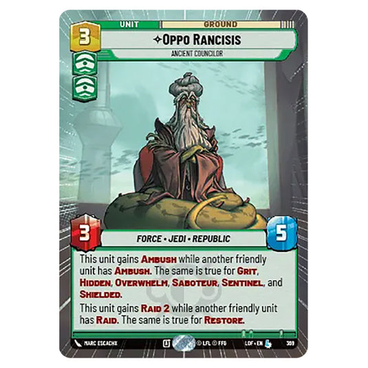 Oppo Rancisis Ancient Councilor  card from the Star Wars Unlimited set Legends of the Force