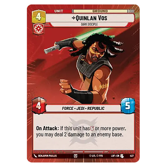 Quinlan Vos Dark Disciple  card from the Star Wars Unlimited set Legends of the Force