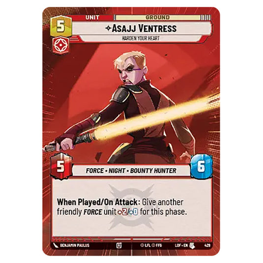 Asajj Ventress Harden Your Heart  card from the Star Wars Unlimited set Legends of the Force