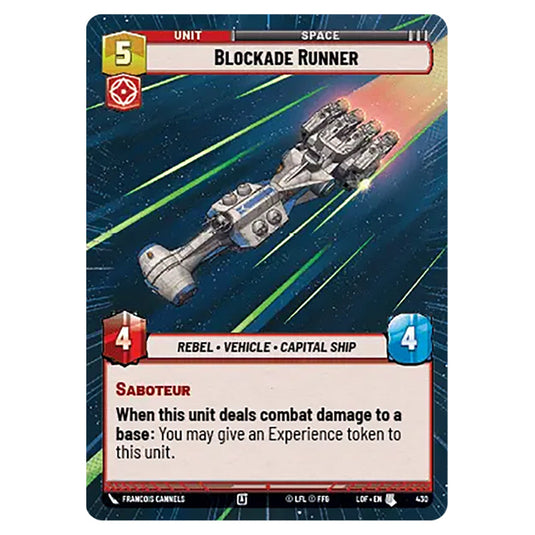 Blockade Runner  card from the Star Wars Unlimited set Legends of the Force