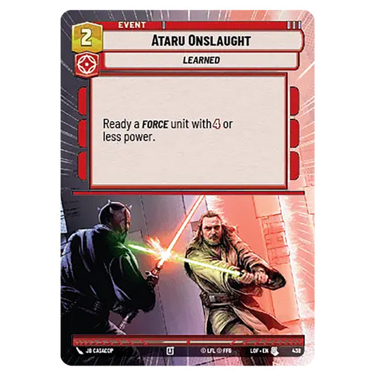 Ataru Onslaught  card from the Star Wars Unlimited set Legends of the Force