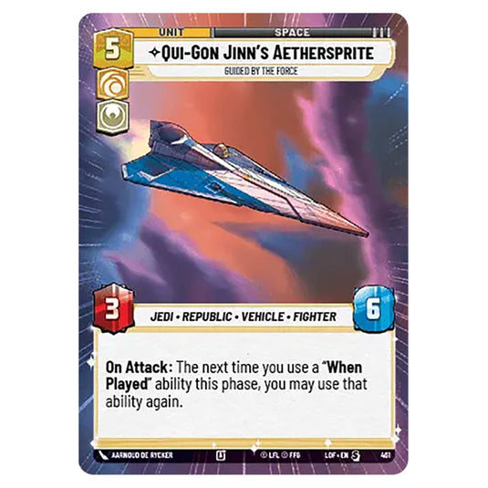 Qui-Gon Jinn's Aethersprite Guided by the Force  card from the Star Wars Unlimited set Legends of the Force
