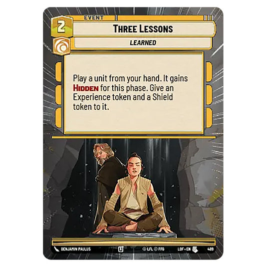 Three Lessons  card from the Star Wars Unlimited set Legends of the Force