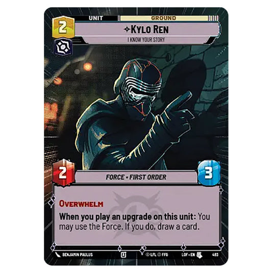 Kylo RenI Know Your Story  card from the Star Wars Unlimited set Legends of the Force