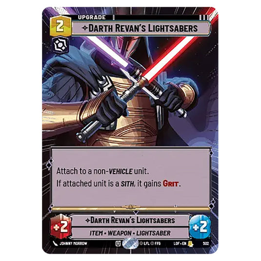 Darth Revan's Lightsabers  card from the Star Wars Unlimited set Legends of the Force