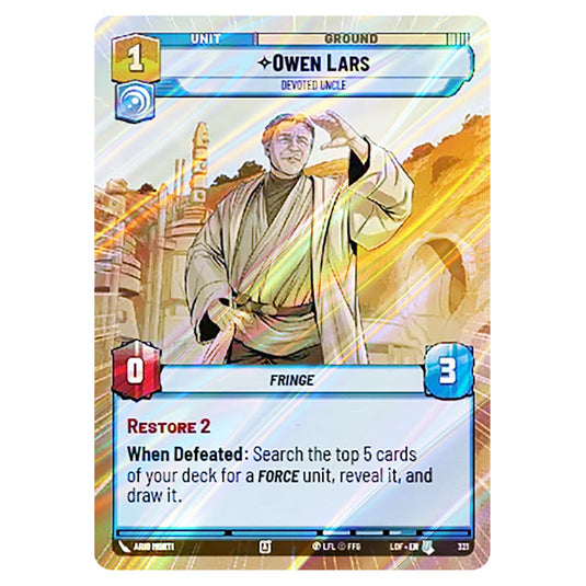 Owen Lars Devoted Uncle  card from the Star Wars Unlimited set Legends of the Force