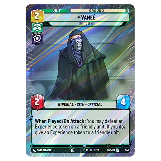 VaneéI Live to Serve  card from the Star Wars Unlimited set Legends of the Force