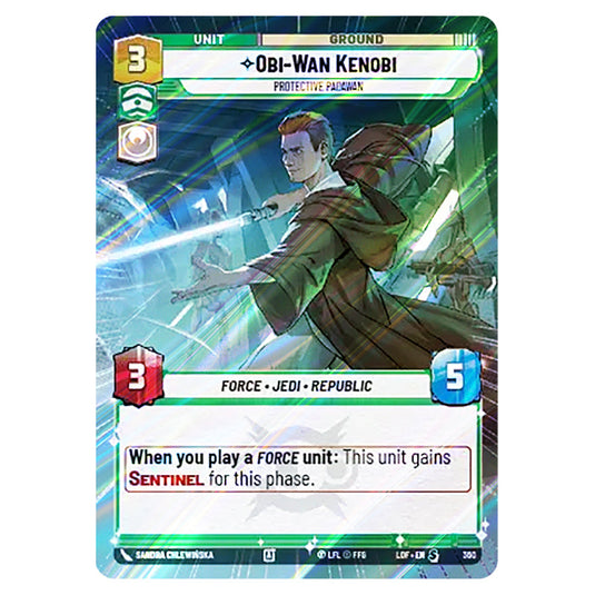 Obi-Wan Kenobi Protective Padawan  card from the Star Wars Unlimited set Legends of the Force