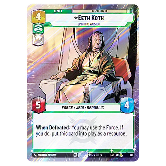 Eeth Koth Spiritual Warrior  card from the Star Wars Unlimited set Legends of the Force