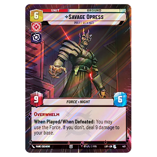 Savage Opress Imbued With Hate  card from the Star Wars Unlimited set Legends of the Force