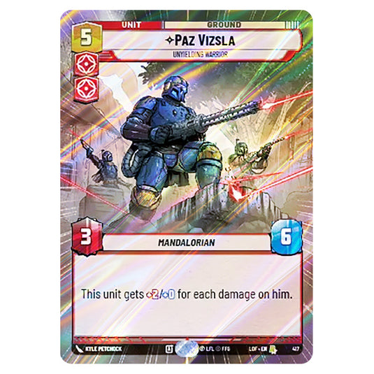Paz Vizsla Unyielding Warrior  card from the Star Wars Unlimited set Legends of the Force