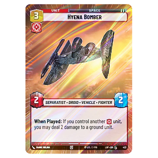 Hyena Bomber  card from the Star Wars Unlimited set Legends of the Force