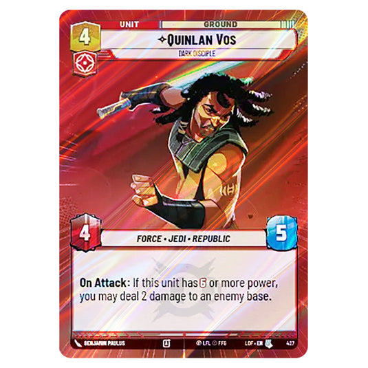 Quinlan Vos Dark Disciple  card from the Star Wars Unlimited set Legends of the Force