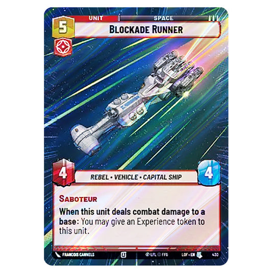 Blockade Runner  card from the Star Wars Unlimited set Legends of the Force