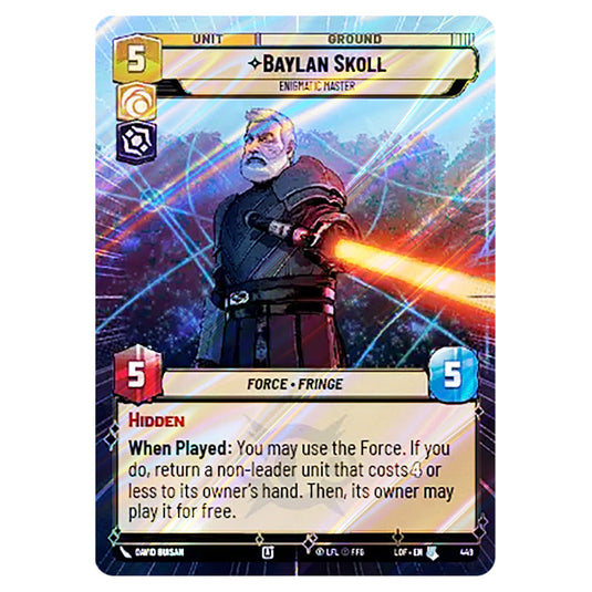 Baylan Skoll Enigmatic Master  card from the Star Wars Unlimited set Legends of the Force