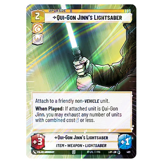 Qui-Gon Jinn's Lightsaber  card from the Star Wars Unlimited set Legends of the Force