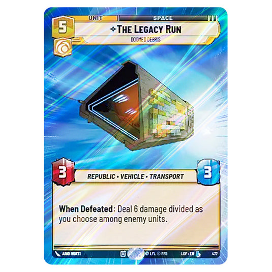 The Legacy Run Doomed Debris  card from the Star Wars Unlimited set Legends of the Force