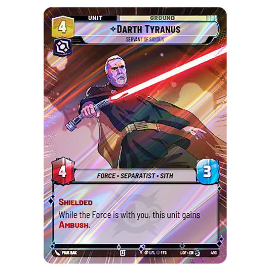 Darth Tyranus Servant of Sidious  card from the Star Wars Unlimited set Legends of the Force