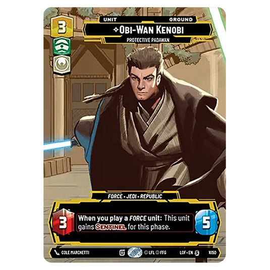 Obi-Wan Kenobi Protective Padawan  card from the Star Wars Unlimited set Legends of the Force