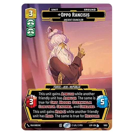 Oppo Rancisis Ancient Councilor  card from the Star Wars Unlimited set Legends of the Force