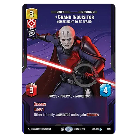 Grand Inquisitor You're Right to Be Afraid  card from the Star Wars Unlimited set Legends of the Force