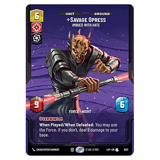 Savage Opress Imbued With Hate  card from the Star Wars Unlimited set Legends of the Force