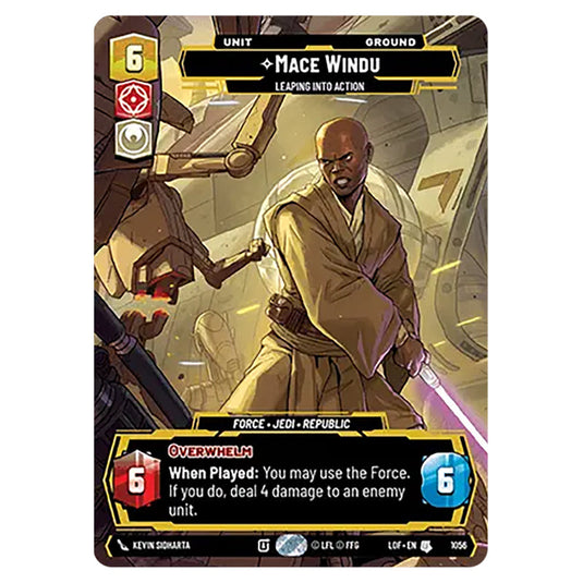 Mace Windu Leaping into Action  card from the Star Wars Unlimited set Legends of the Force