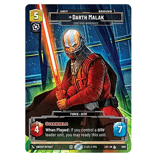 Darth Malak Covetous Apprentice  card from the Star Wars Unlimited set Legends of the Force
