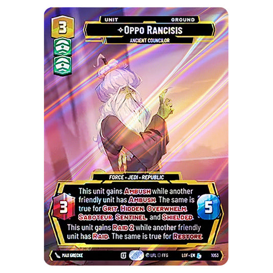 Oppo Rancisis Ancient Councilor  card from the Star Wars Unlimited set Legends of the Force