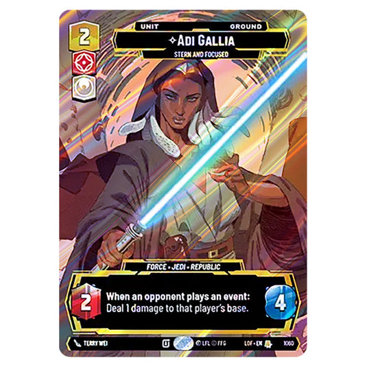 Adi Gallia Stern and Focused  card from the Star Wars Unlimited set Legends of the Force
