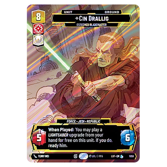 Cin Drallig Esteemed Blademaster  card from the Star Wars Unlimited set Legends of the Force