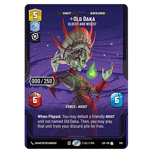 Old Daka Oldest and Wisest  card from the Star Wars Unlimited set Legends of the Force