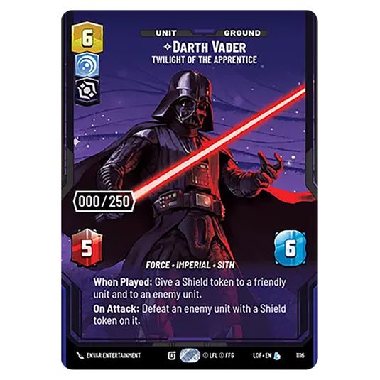 Darth Vader Twilight of the Apprentice  card from the Star Wars Unlimited set Legends of the Force