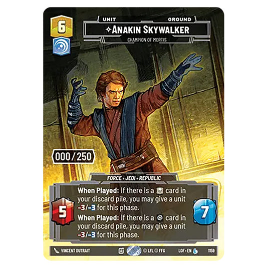 Anakin Skywalker Champion of Mortis  card from the Star Wars Unlimited set Legends of the Force