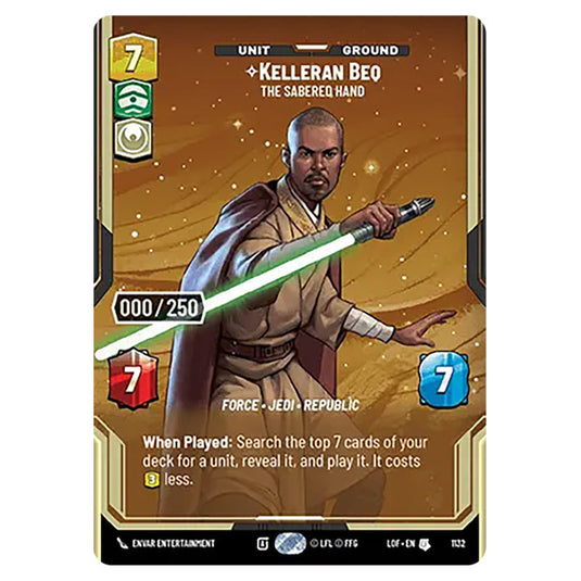 Kelleran Beq The Sabered Hand  card from the Star Wars Unlimited set Legends of the Force