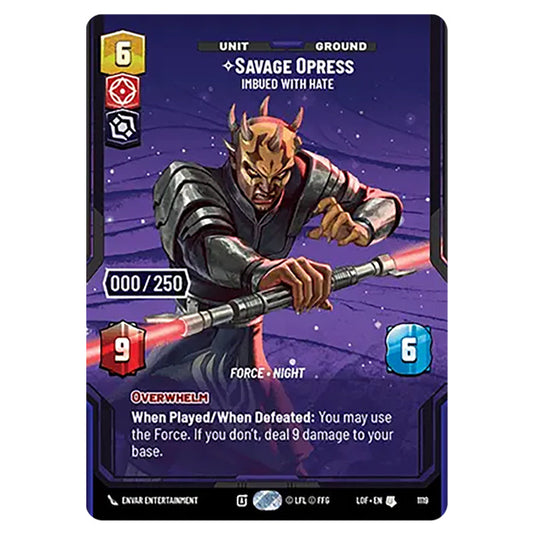 Savage Opress Imbued With Hate  card from the Star Wars Unlimited set Legends of the Force