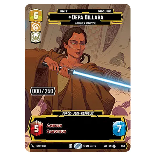 Depa Billaba A Higher Purpose  card from the Star Wars Unlimited set Legends of the Force