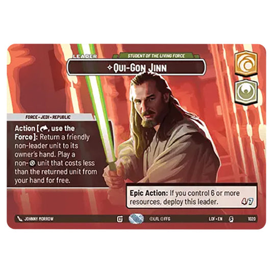 Qui-Gon Jinn Student of the Living Force  card from the Star Wars Unlimited set Legends of the Force