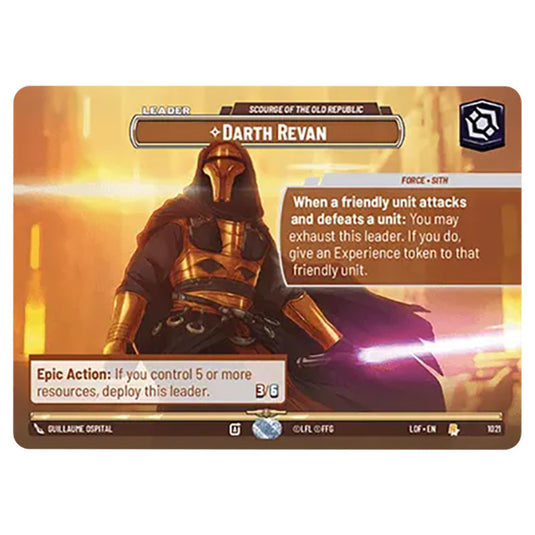 Darth Revan Scourge of the Old Republic  card from the Star Wars Unlimited set Legends of the Force