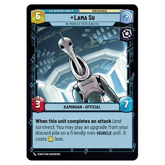 Lama Su We Modified Their Genetics card from the Star Wars Unlimited Set Secrets of Power