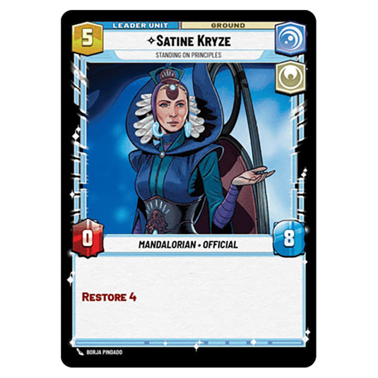 Satine Kryze Standing on Principles card from the Star Wars Unlimited Set Secrets of Power
