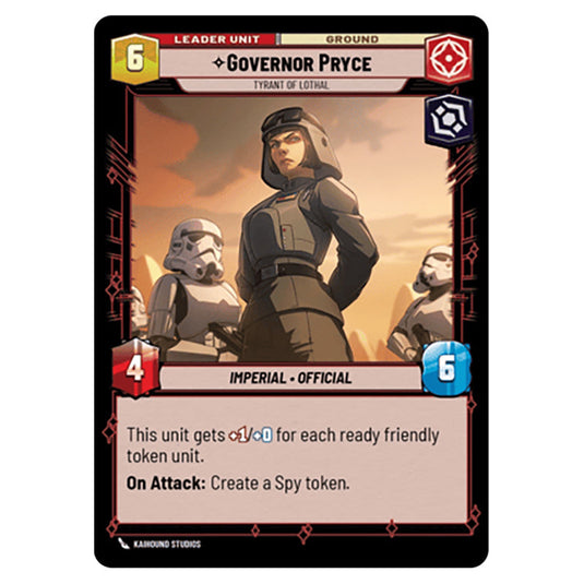 Governor Pryce Tyrant of Lothal card from the Star Wars Unlimited Set Secrets of Power