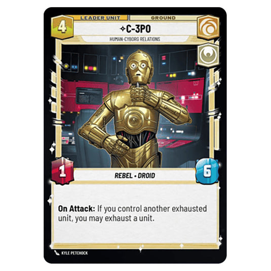 C-3POHuman-Cyborg Relations card from the Star Wars Unlimited Set Secrets of Power