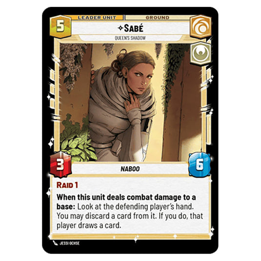 Sabé Queen's Shadow card from the Star Wars Unlimited Set Secrets of Power