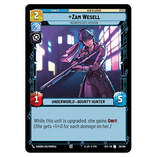 Zam Wesell Inconspicuous Assassin card from the Star Wars Unlimited Set Secrets of Power
